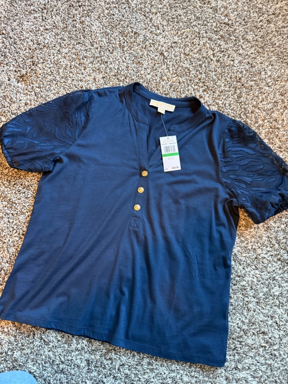 Michael Kors Navy Top with Beige Label Detail
